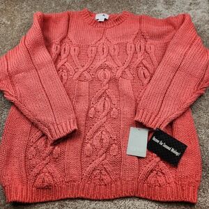 Vtg NOS Esprit  Coral Pink Cable Chunky Knit Sweater 90s Deadstock NWT Size M